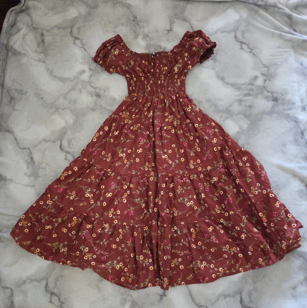 Red Midi/Maxi Dress Cottagecore Floral